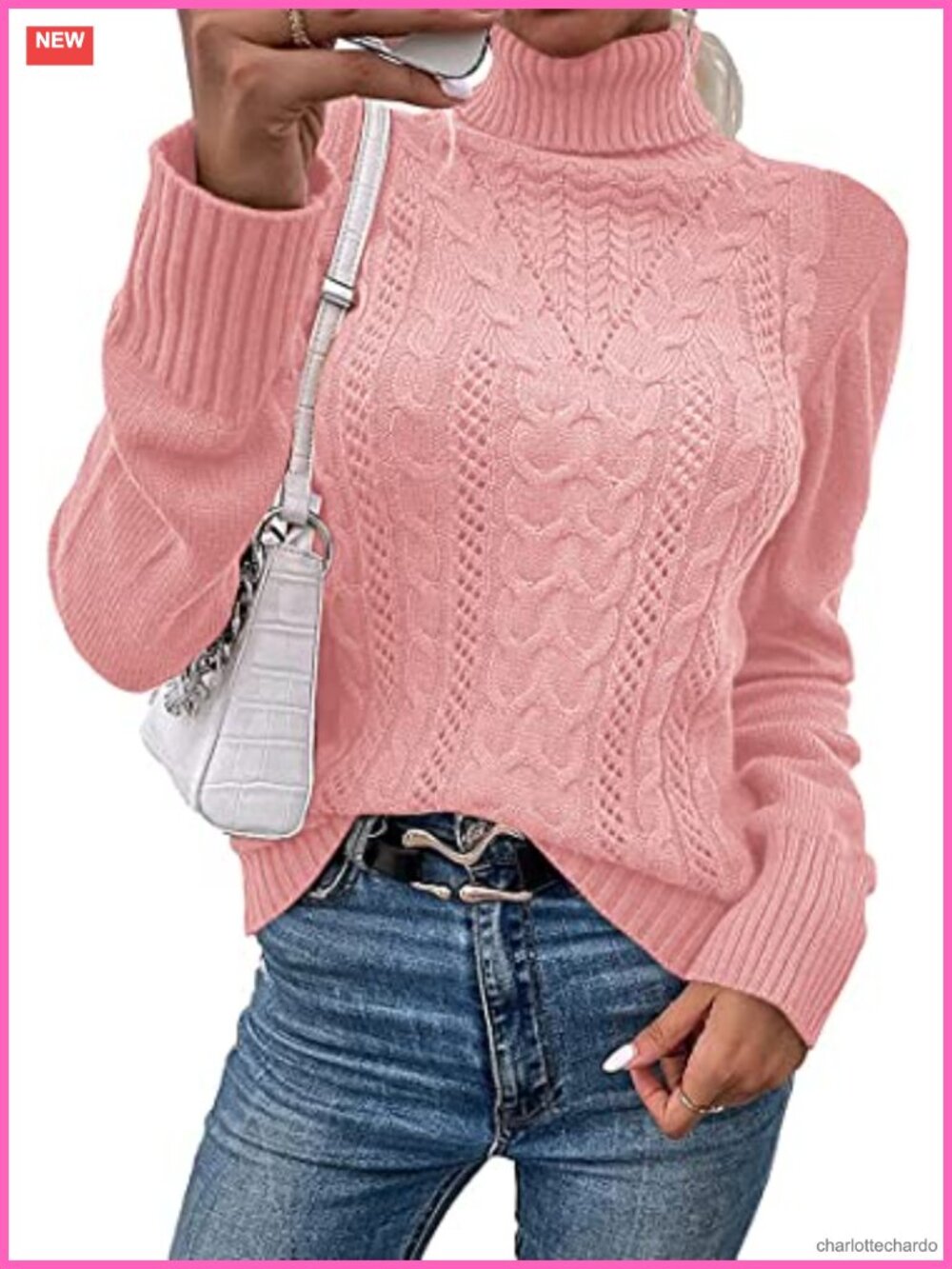 Women's Turtleneck Cable Knit Fitted Sweater Pullover Long Sleeve